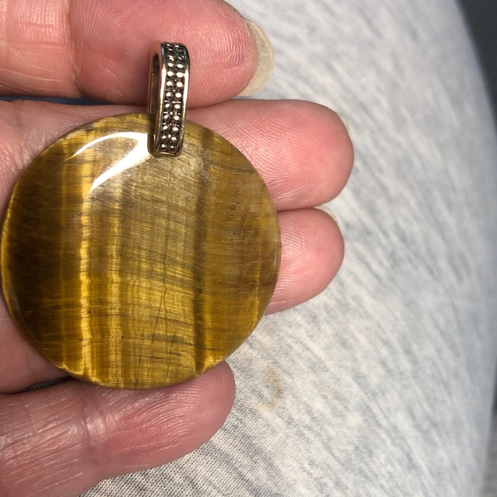 Tiger's Eye Round Pendant Necklace - Gold-Tone Bail